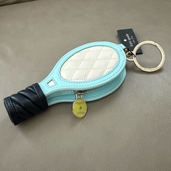 NEW KATE SPADE TENNIS RACKET COLLECTIBLE QUILT LEATHER COIN PURSE KEY BAG CHARM - Picture 3 of 9